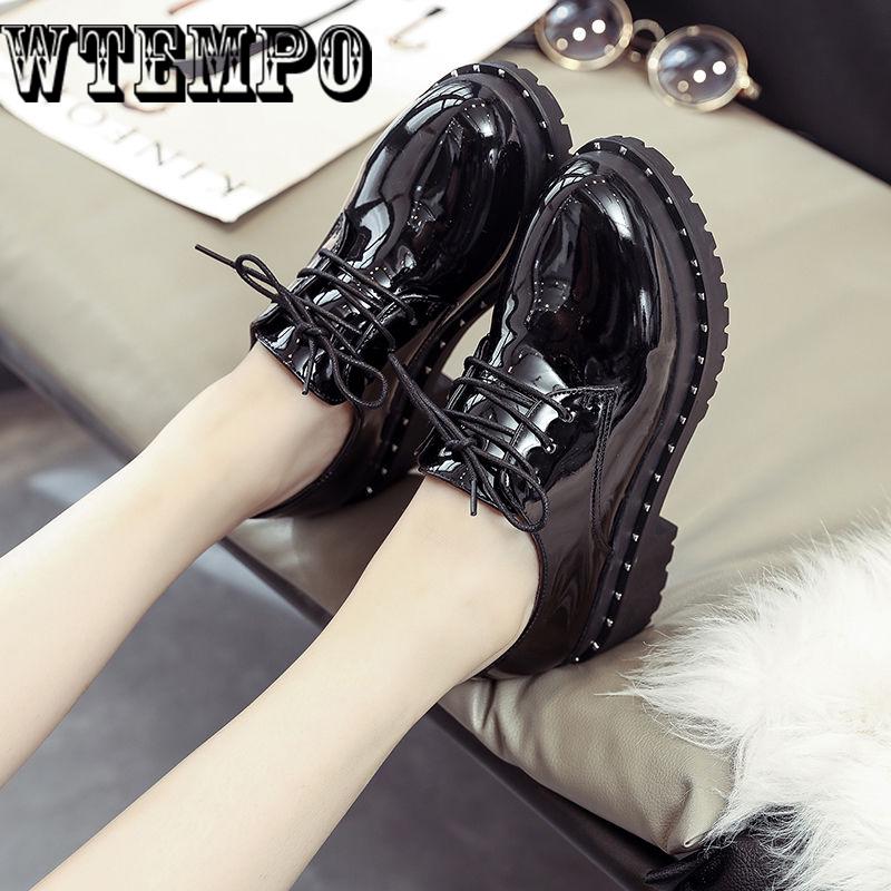 Women Platform Shoes Woman Patent Leather Flats Lace Up Footwear Female Flat Oxford Shoes for Women