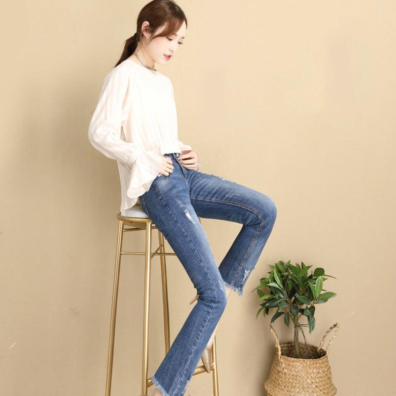 Women's Drape Flared Trousers with Ripped Micro-cut High-waisted High-stretch Jeans Women's Slim Cropped Pants
