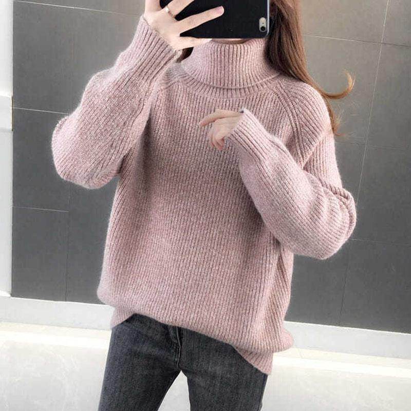 Turtleneck Sweater Women Wear Thick Black Knitted Bottoming Shirt In Autumn and Winter, Casual and Loose Outer Wear
