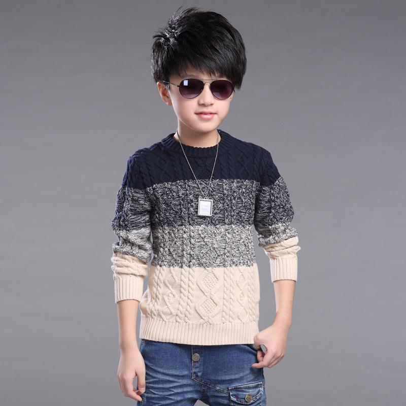 Children Sweater Boy Cardigan Thick Line Color Stripe Pattern Knit Sweater All-match Baby Swe
