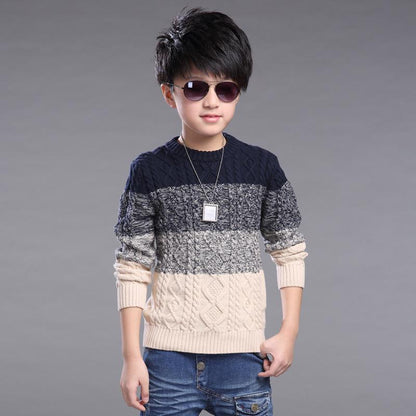 Children Sweater Boy Cardigan Thick Line Color Stripe Pattern Knit Sweater All-match Baby Swe