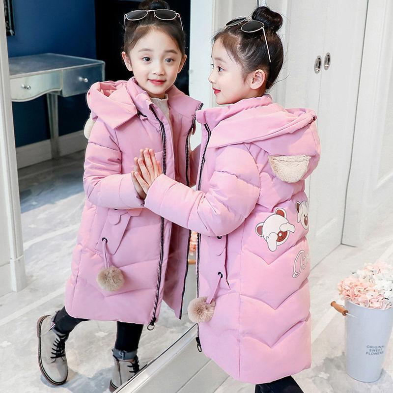 Winter Warm Plus Thick Down Padded Jacket Girls Cotton-padded Jacket Children's  Mid-length Girl Thickened Middle-aged Children's Winter Clothing