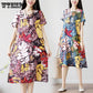 WTEMPO Medium Long Ice Silk Dress Female Summer Loose Large Size Retro Linen Floral Skirt