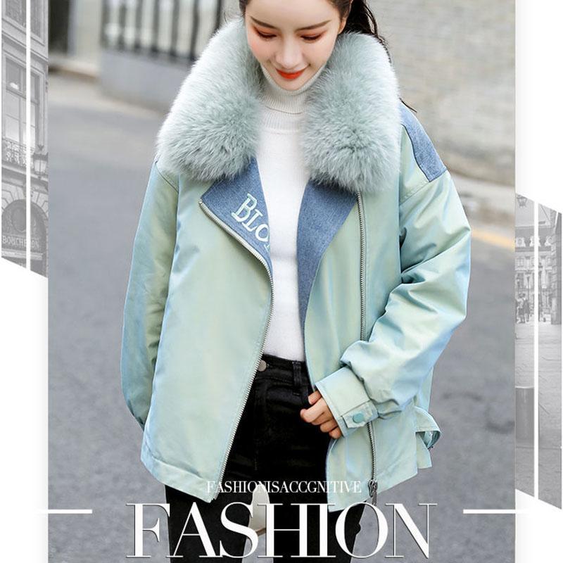 Thicken Hooded Parka Women Loose Embroidery Parka Coat with Big Fur Collar Outerwear Autumn Winter Cotton Jacket  Coat Parkas Female