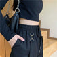 Korean Version of The Ins Tide Loose Straight High Waist Thin Black Handsome Overalls Female BF Strappy Casual Pants