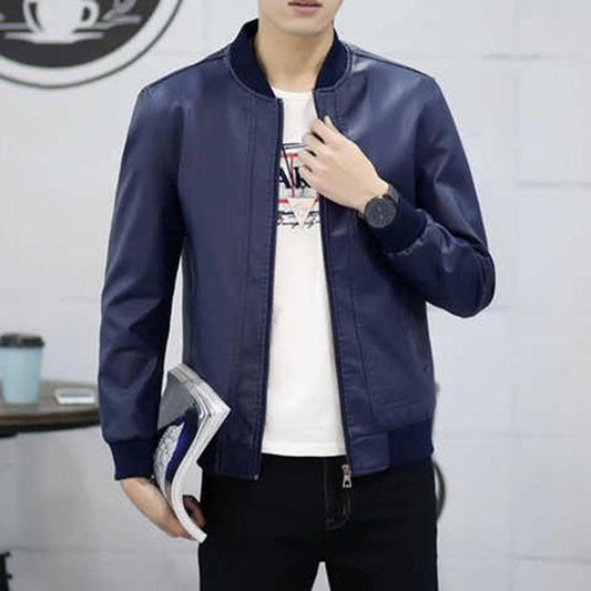 Fashion Autumn Male Leather Jacket Black Brown Mens Stand Collar Coats Leather Biker Jackets