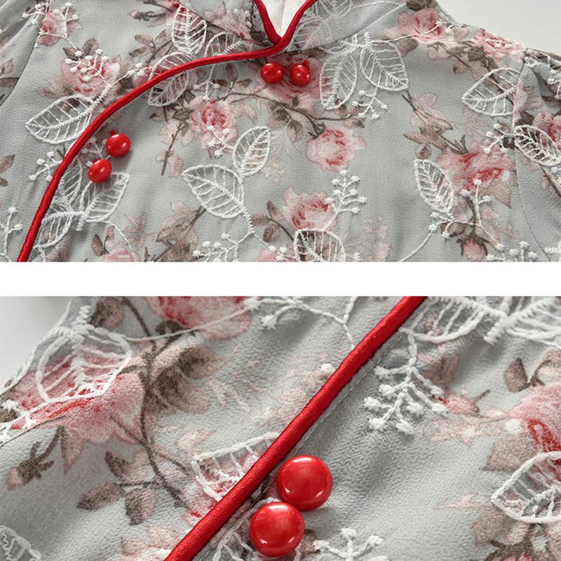 Children's Girls Skirt Summer Dress Little Girl Dress Chinese Style Classical Chiffon Floral Embroidery Cheongsam Skirt
