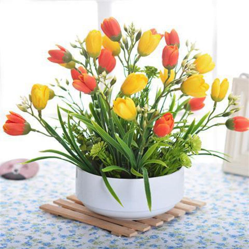 Tulip Simulation Flower Set Decoration Fake Flowers Living Room Potted Plant Decoration Home Decoration Flower Dining Table Set Floral Art