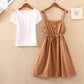 Summer Long Dress Women Casual Vintage Dresses Mid Calf Vestidos Pockets Strapless Sundress Overalls