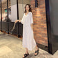 WTEMPO Plus Size Ladies Dress with Belt Summer 1/2 Sleeve V-neck Solid Color Side Split  Long Dress Casual Mid-calf Length