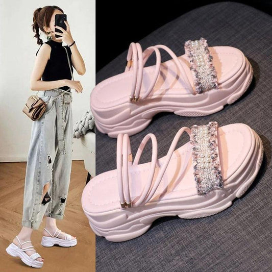 Women's Summer Sandals All-match Thick-soled Height-increasing Shoes Fashion Students Wear Sandals and Slippers Outside