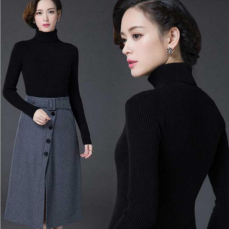 Pofulove Sweater Lady Pullover Sweater Turtleneck Thicken Plus Size Warm Slim Wild Bottoming Shirt
