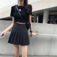 Women High Waist Thin Pleated Skirt School Uniforms Anti-lightening Solid Color Mini A-line Skirt