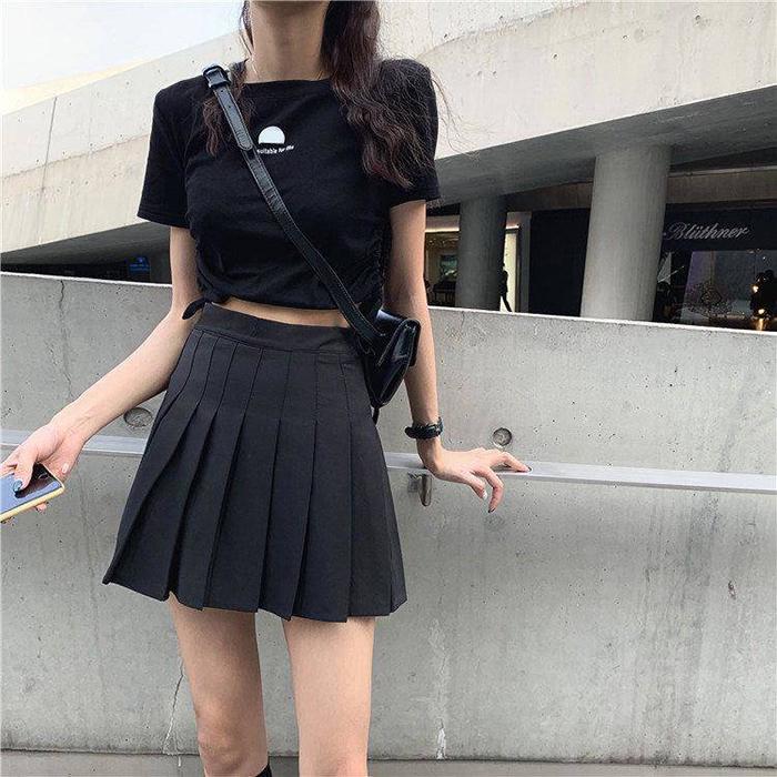 Women High Waist Thin Pleated Skirt School Uniforms Anti-lightening Solid Color Mini A-line Skirt