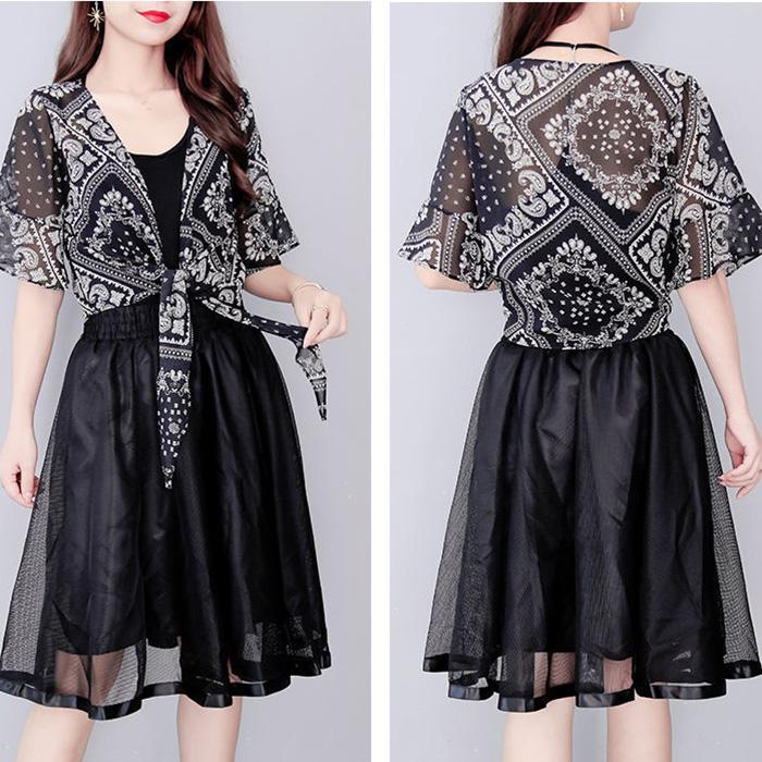 Printing Chiffon Shawl Coat Top Can Be Fitted with Suspender Skirt Women Summer Thin Sun Protection Clothing Short Cardigan