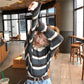 Spring and Autumn Loose Sweater Round Neck Striped Pattern Jacket Fashion Casual Young Women's Top