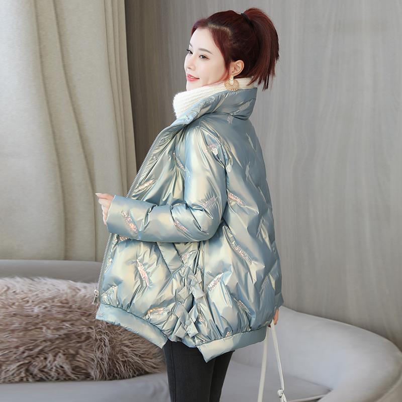 Glossy Down Padded Jacket Women's Winter Short Loose A-line Cotton-padded Jacket Bread Coat Jacket Winter Thick Warmth Shiny Jacket