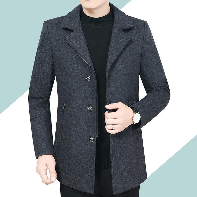 Autumn and winter Casual Middle-aged Men's Woolen Jacket Jacket Men's Short Thickened Mature Men Must-have Jacket