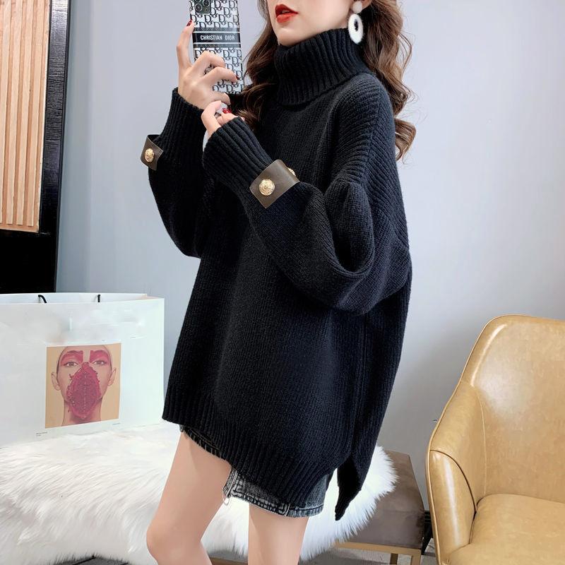 Autumn and Winter Turtleneck Thick Sweater Mid-length Loose Large Size Bottoming Sweater Knitted Casual Women Sweater