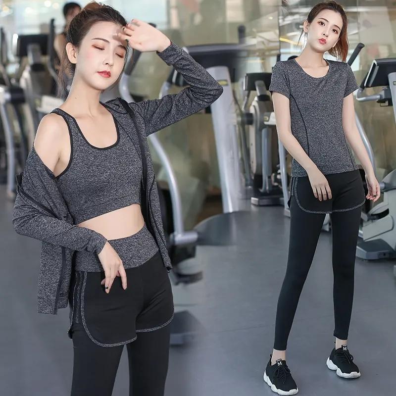 5PCS Women's Sports Suit Four Seasons Yoga Clothing Suit Running Sportswear Running Suit Gym Fitness Clothing Active Wear Elastic Stretch Outwear