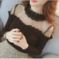 Mesh Off Shoulder Sweater Ladies T-Shirt Spring Summer Sexy Lace Slim Fit Long Sleeve Knit Pullover Bottoming Top