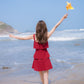 Female Simple and Slim Little Fresh Beach Sling Vest Cake Dress Strapless Foliage Short Graceful Dress
