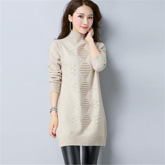 Women Winter Turtleneck Knitwear Dress Top Long Knitted Solid Color Thick Sweater Skirt
