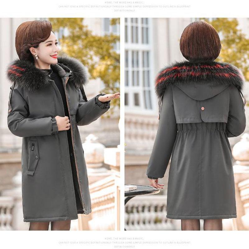 Winter Mid-length Casual Cotton-padded Jacket Plus Velvet Thick Simple Jacket Middle-aged Ladies Loose Coat