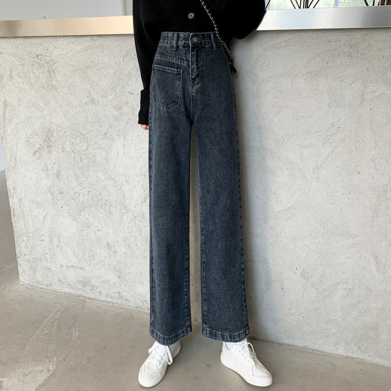 Spring Retro Hong Kong Style Thin High-waisted Jeans Women Wild Straight Loose Wide-leg Long Pants