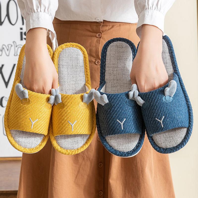 Japanese Style Slippers Female Four Seasons Household Indoor Non-slip Linen Slippers Comfortable Home Cotton Linen Breathable Leisure Summer