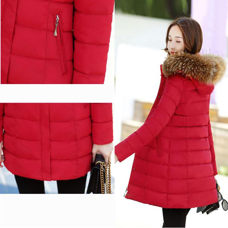 Ladies Down Jacket Winter Fashion Big Fur Collar Hooded Jacket Thick and Cotton Warm Mid-length Jacket