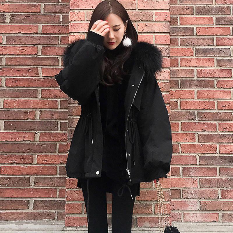 Winter Fashion Fur Collar Women's Padded Coat Outdoor Thick Windproof Warm Loose Mid-length Coat