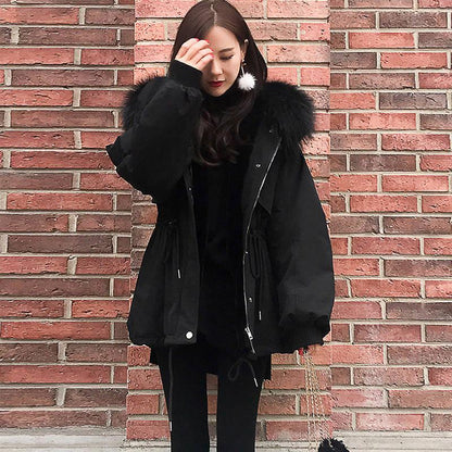Winter Fashion Fur Collar Women's Padded Coat Outdoor Thick Windproof Warm Loose Mid-length Coat