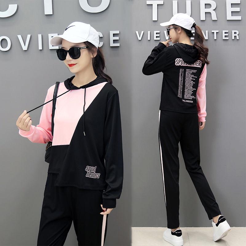 Two Pcs Set Wild Long -Sleeved Casual Sweatshirt Set Large Size Autumn And Winter Women 'S Clothing