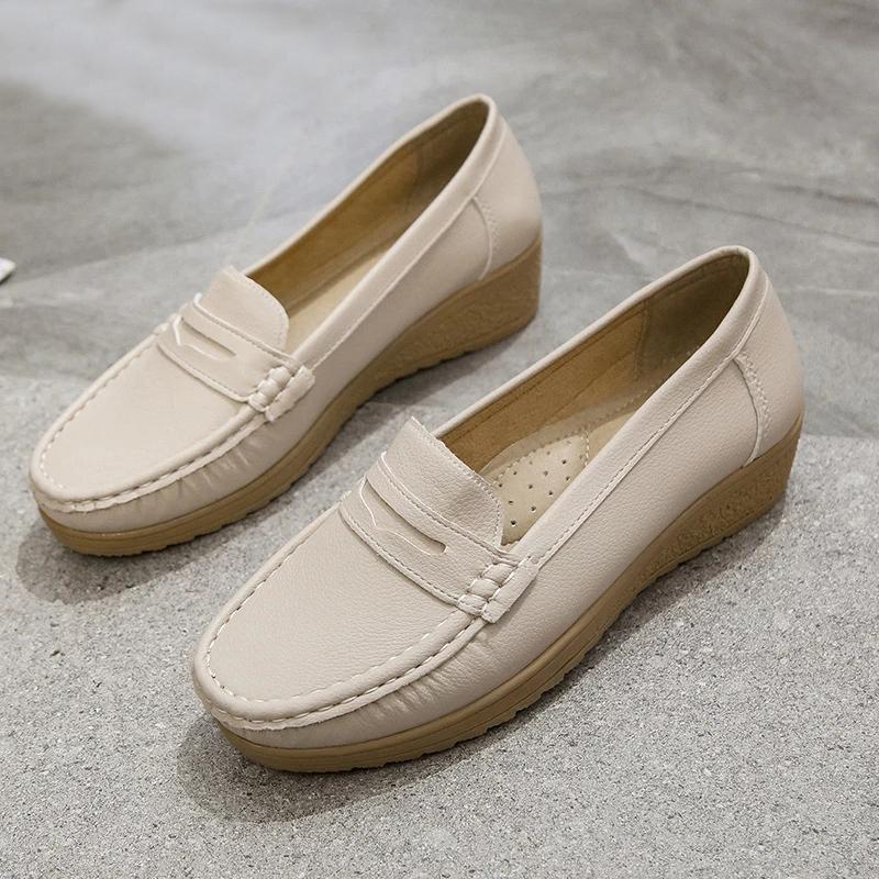 Heels for Women Shoes Nurse Shoes Wedge Loafers Black White Pumps Casual Leather Lady Office Work Shoes Slip on Shoes