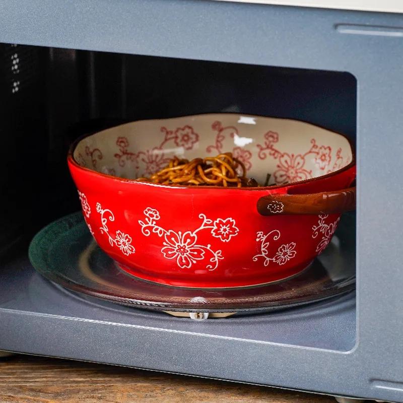 Binaural Soup Bowl Bowl Ceramic Tableware Bowl Creative Noodle Bowl Soup Bowl Japanese Ramen Instant Noodle Bowl