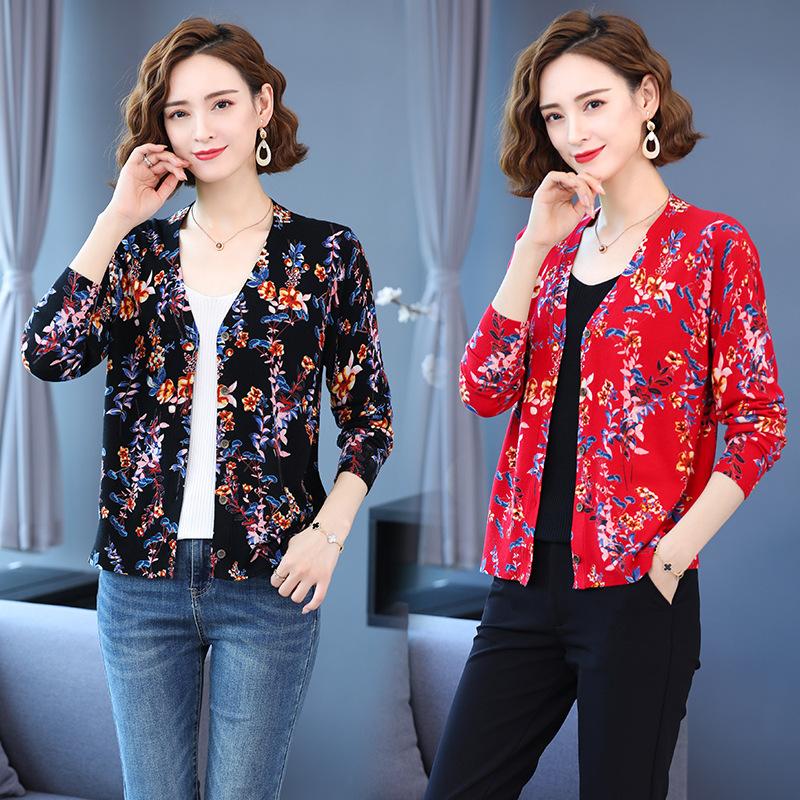 Long-sleeved Short Cardigan Women's 3D Flower Print Sweater Coat Large Size Wool Coat Knitwear