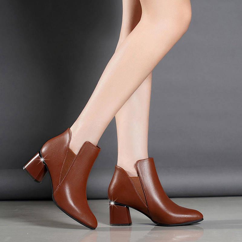 Women Slim Ankle Boots For Women Pointed Toe Thick Ankle Boots High Heel Shoes Woman Bota Feminina