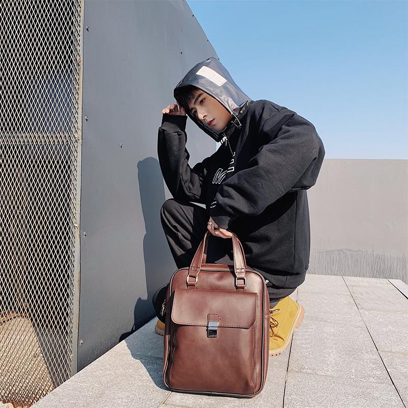 Business Briefcase Men Casual Leather Large Capacity Pocket Anti-theft Handbag Computer IPAD Bag