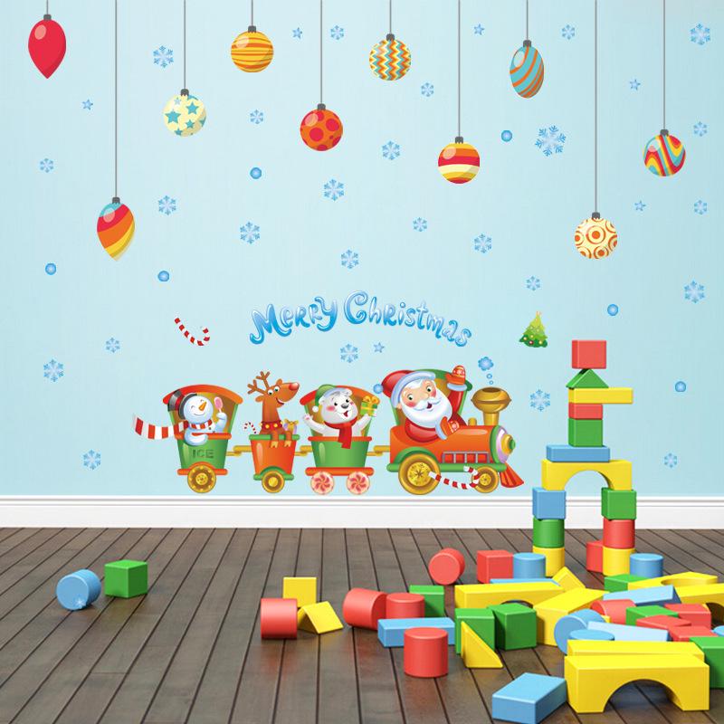 Train Christmas cartoon wall stickers children's room kindergarten wall decoration PVC stickers