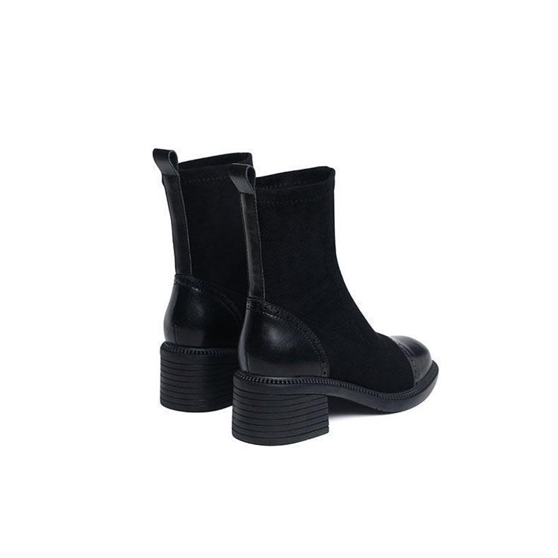 Stretch Boots Women's British Style Martin Boots Short Boots Women's Mid-tube Single Boots Motorcycle Boots Chelsea Boots