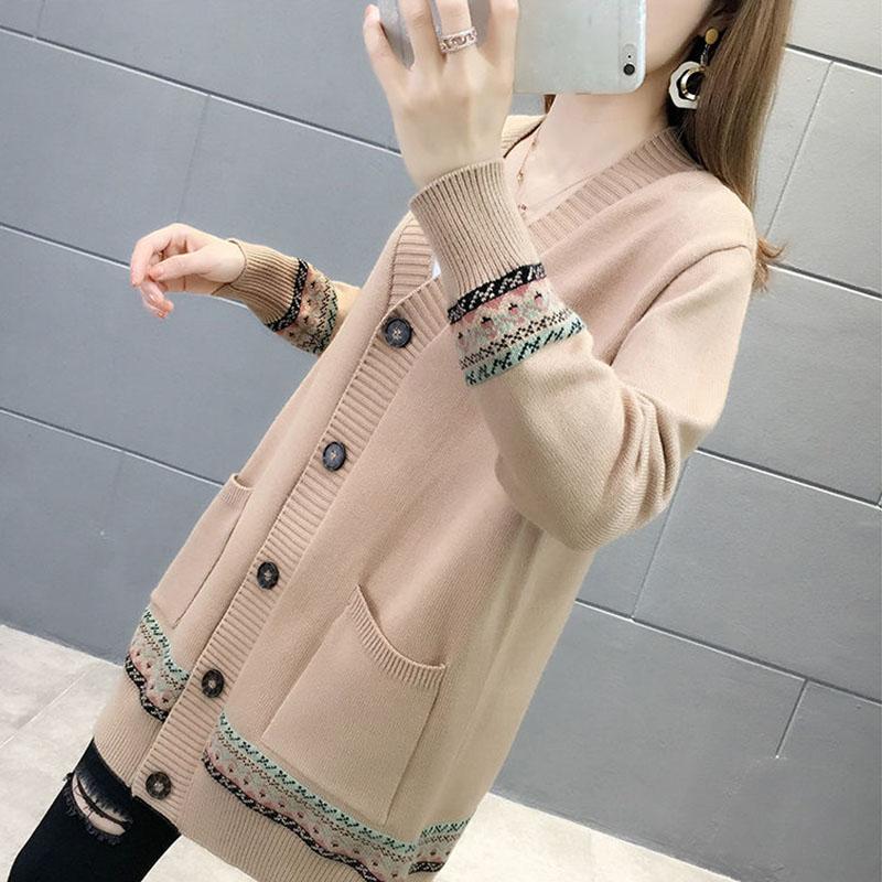 Spring and Autumn Knitted Cardigan Sweater Mid-length Casual Top Loose Outer Wear Women's Jacket