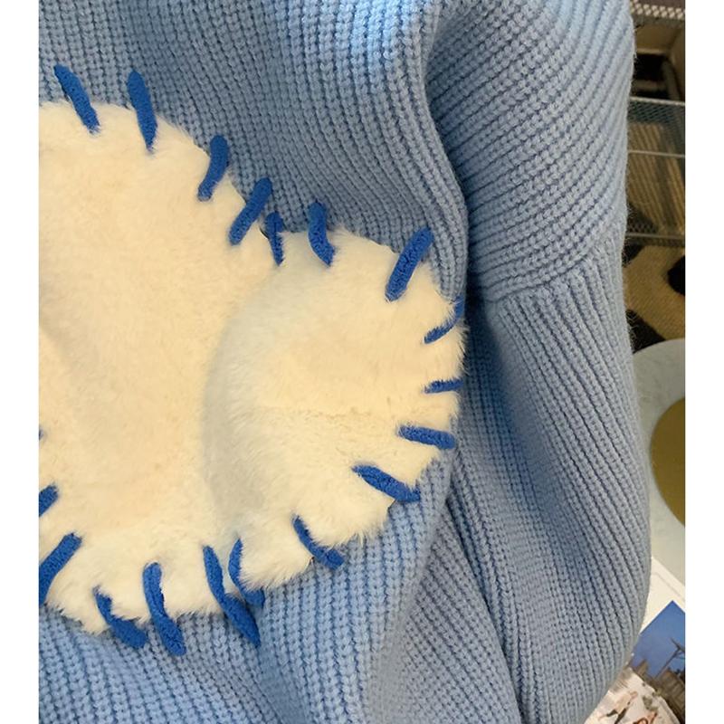 Blue Love Sweater Women's Autumn and Loose Slouchy Winter High-level Sense of White Thickened Sweater