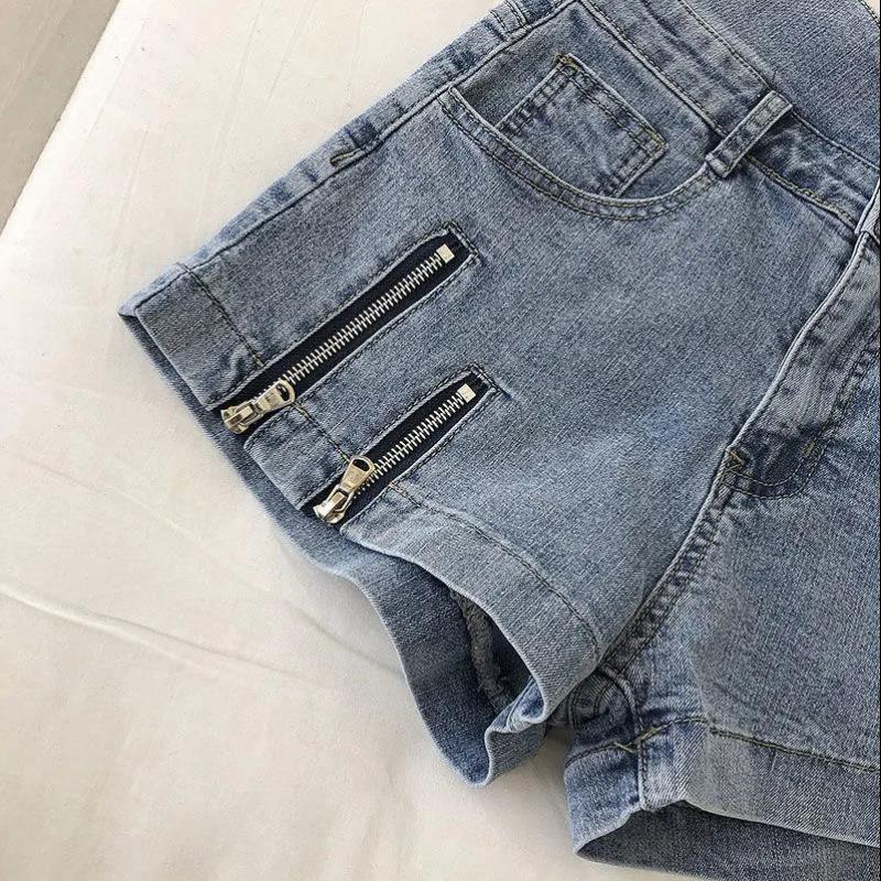 Large Size Loose Denim Shorts Female High Waist Summer Korean Version Was Thin Fashionable Double Zipper Wide Leg Pants