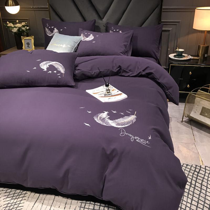 Summer Bedding Set 4PCS Washed Silk Naked Sleeping Silky Bed Sheet Duvet Cover Light Luxury European Style Bedding