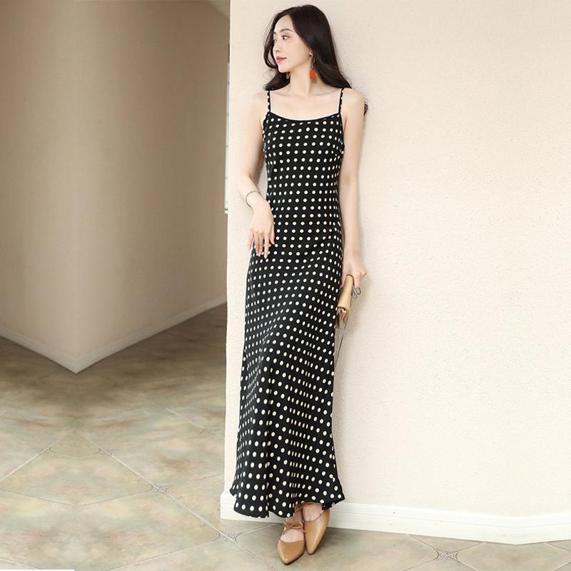 Polka Dot Suspenders Dress Women Summer Long Over The Knee  A-line Skirt