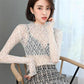 Four Seasons Popular Lace Bottoming Shirt Hollow Long-sleeved Half-high Collar with Tulle Slim Top