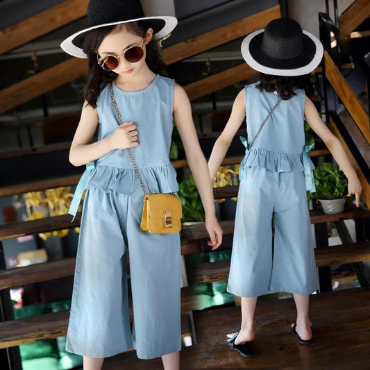 Girls' Suits Summer Clothes Western Style Children's Summer Cotton Domineering Girls Fashionable Wide-leg Pants Two-piece Suit