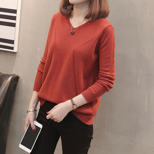 Autumn and Winter Loose Casual Bottoming Shirt Temperament V-neck Top Solid Color Button Female Sweater
