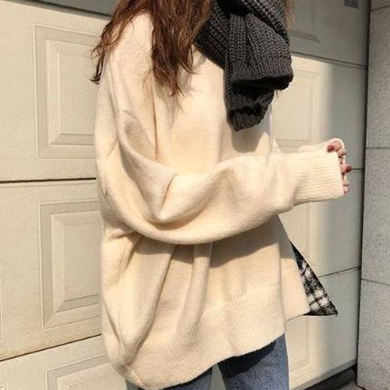 Autumn Winter Pullover Solid Color Sweater Female Students Loose Bottoming Shirt Sweaters